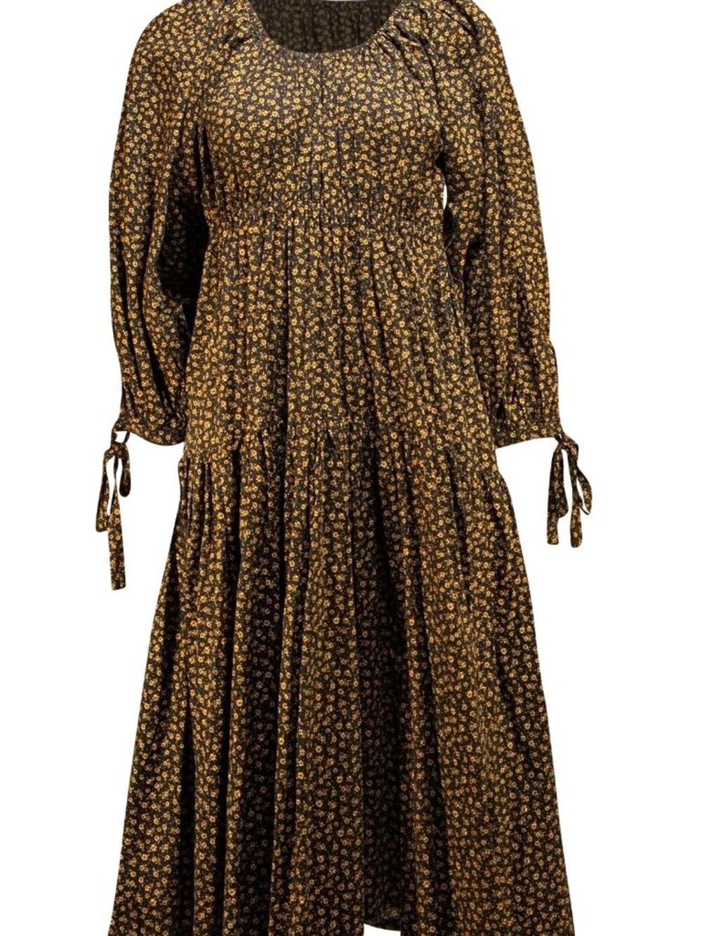 Eliza Faulkner Black and Yellow Floral Cottagecore Midi Dress